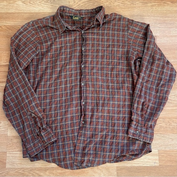 LEE Vintage Made in the USA Button Down Plaid Red Blue Shirt Sz XL - Picture 7 of 7